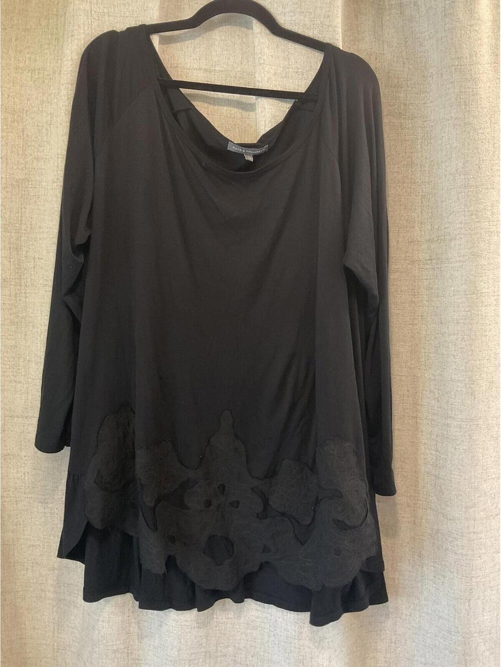Kate and Mallory Womens Fancy Bottom Black Long Sleeve Blouse Size 2 X
